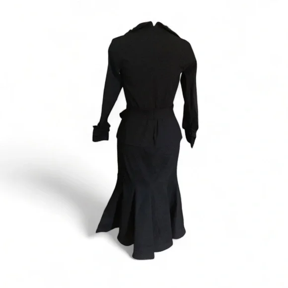 Tadashi Shoji V~Neck Embellished collar Midi Black Dress - Picture 3 of 4